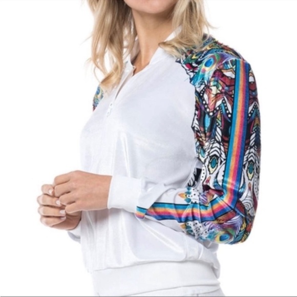 Lucky in Love White & Multicolor Long Sleeve Full Zip Athletic Jacket Size L - Picture 1 of 10